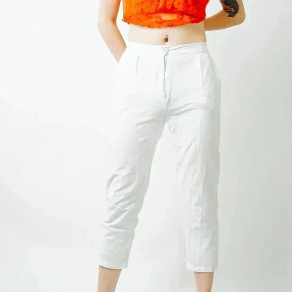 Princess Polly White Linen Cropped Pants - 2 - Picture 1 of 6